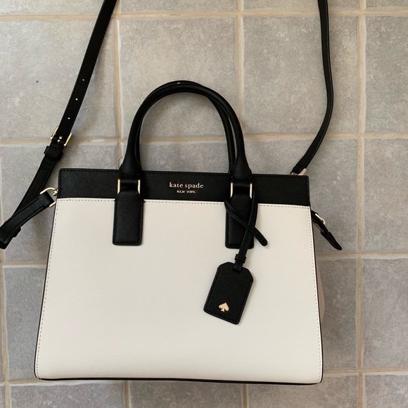 KATE SPADE CAMERON MEDIUM BAG SATCHEL BLACK BEIGE - Picture 5 of 8